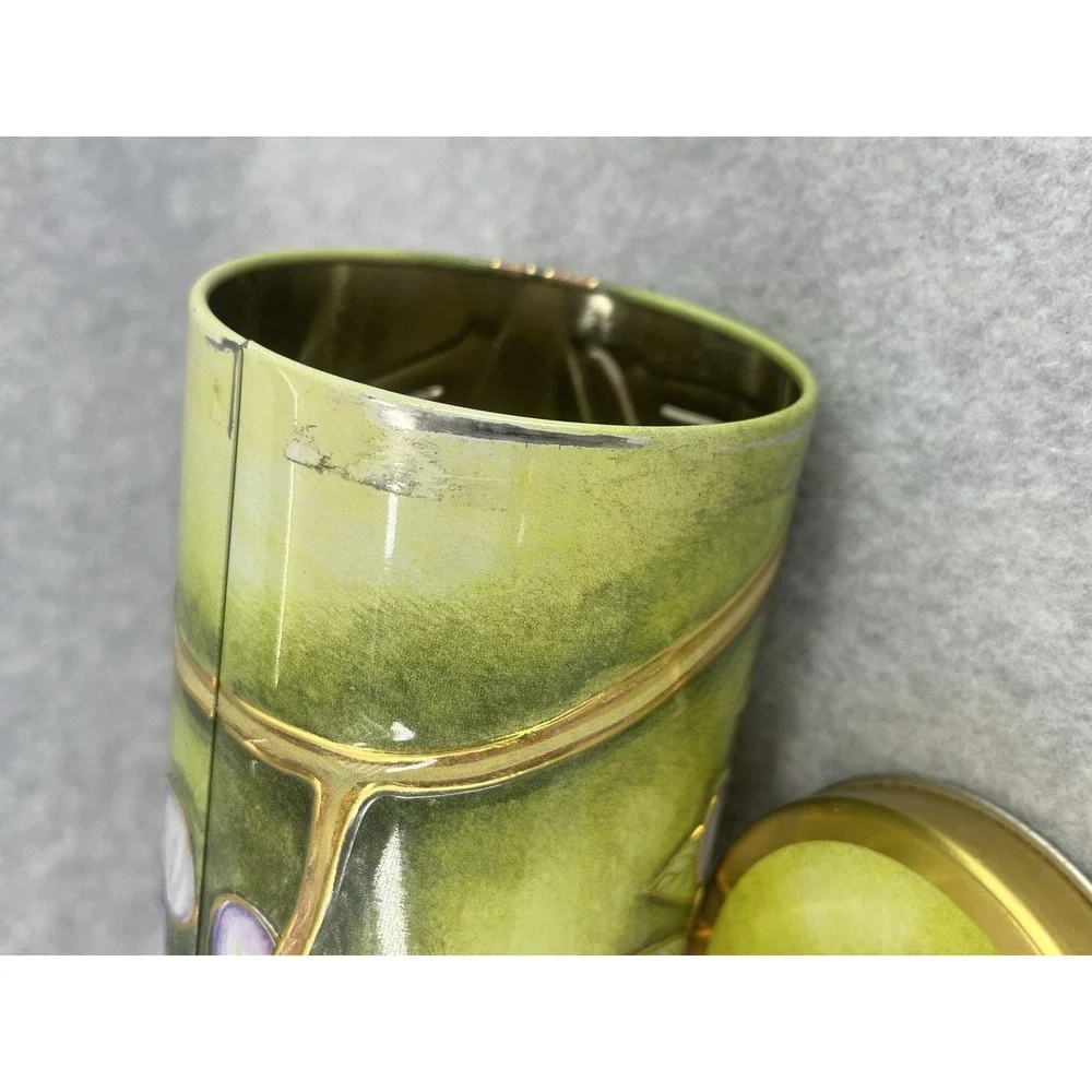 Silver Crane Green Floral Tin Art‎ Nouveau Wisteria Storage Canister Lid Spring